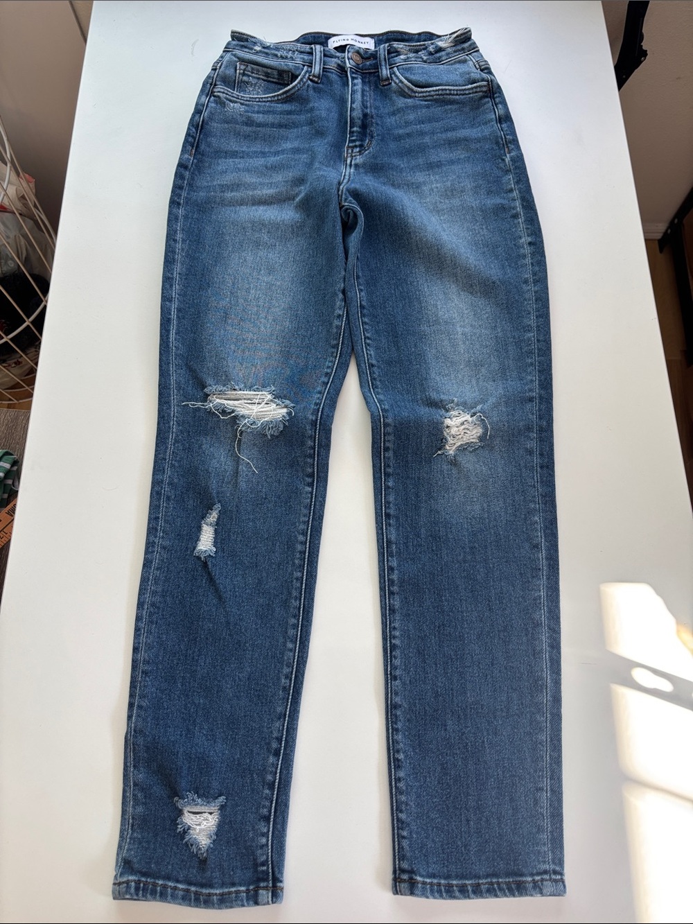 Flying Monkey Blue Distressed Straight Leg Jeans